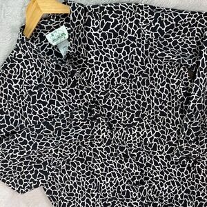 Quacker Factory Womens L Button Front Black White Animal Print Sparkle Shirt Top